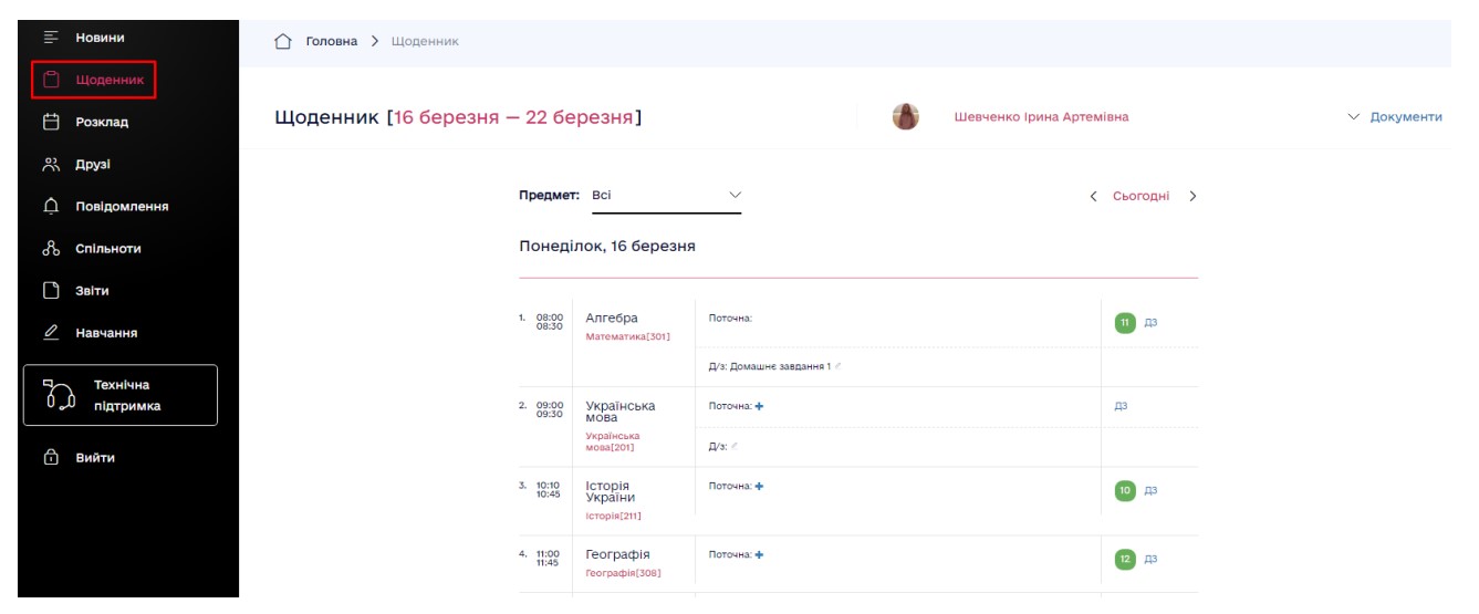 Вигляд щоденнику